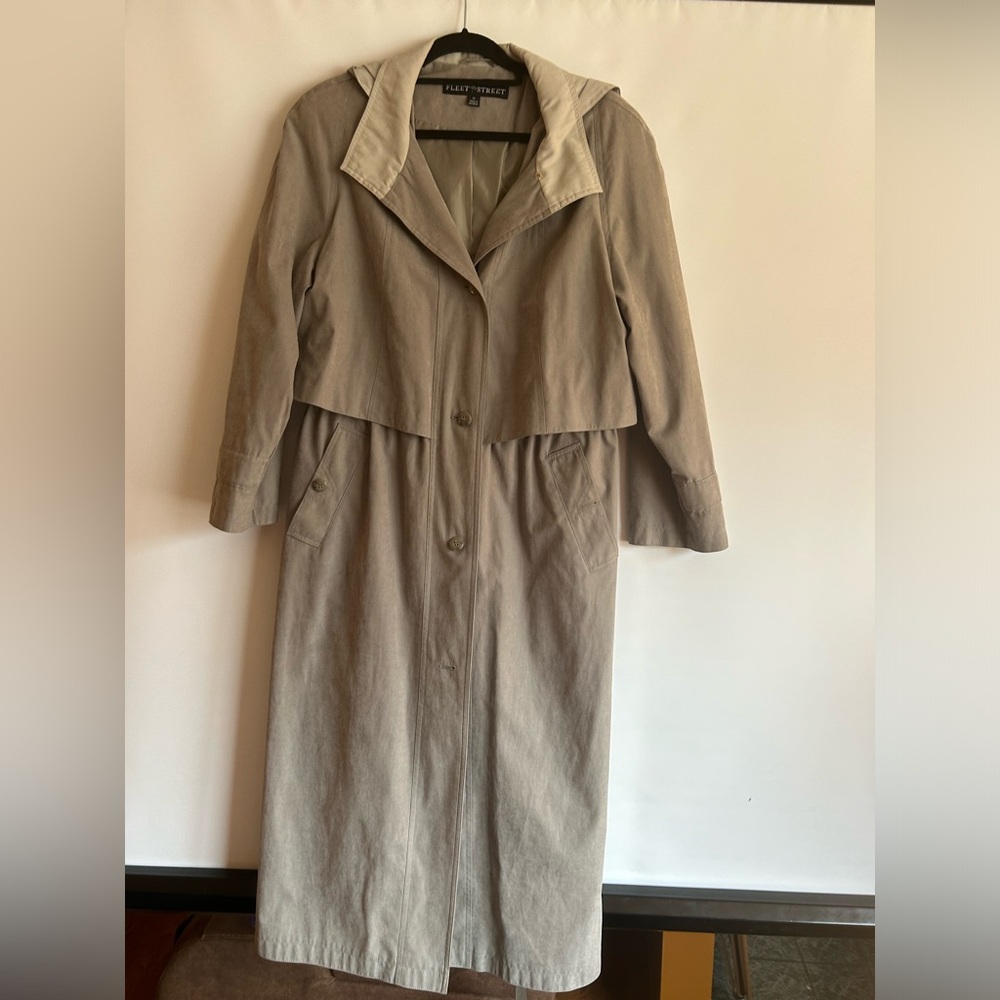 FLEET STREET OLIVE TAN KHAKI VTG WOMEN’S TRENCHCOAT POLYESTER NYLON SIZE 12